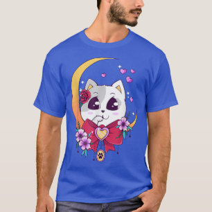 Niedlich Kawaii Neko Cat Anime Moon Pastel  T-Shirt