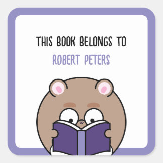Niedlich Kawaii Nerdy Hamster Boy Booklover Buchze Quadratischer Aufkleber