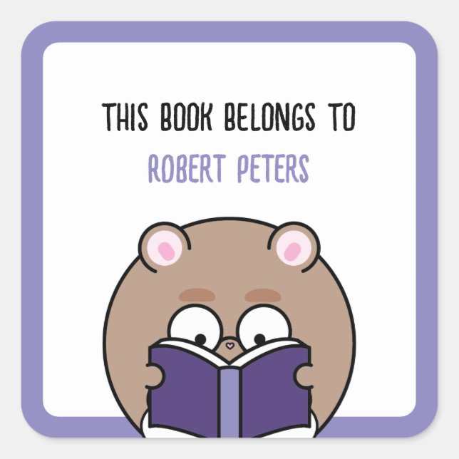 Niedlich Kawaii Nerdy Hamster Boy Booklover Buchze Quadratischer Aufkleber (Vorderseite)