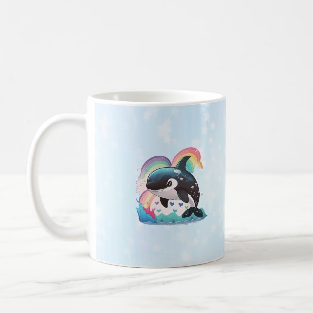 Niedlich Kawaii Orca Killer Whale Rainbows Schmett Kaffeetasse (Links)