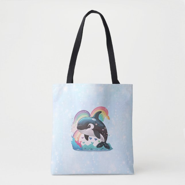 Niedlich Kawaii Orca Killer Whale Rainbows Schmett Tasche (Vorderseite)