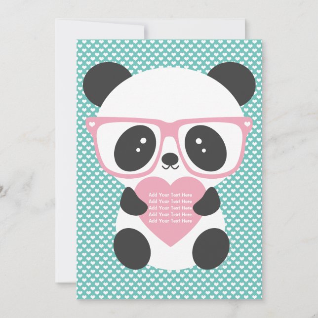 Niedlich Kawaii Panda Bear Pink Herz  Einladung (Vorderseite)