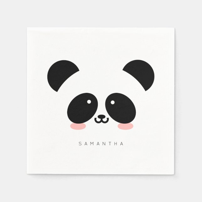 Niedlich Kawaii Panda | Name hinzufügen Serviette (Vorderseite)