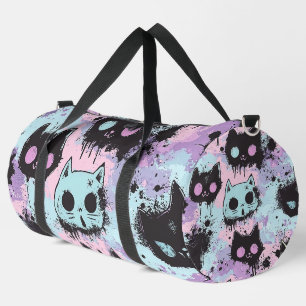 Niedlich Kawaii Pastel Goth Patchwork Creepy Cat Duffle Bag