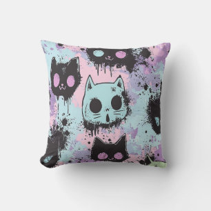 Niedlich Kawaii Pastel Goth Patchwork Creepy Cat Kissen