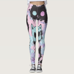 Niedlich Kawaii Pastel Goth Patchwork Creepy Cat Leggings