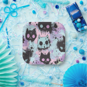 Niedlich Kawaii Pastel Goth Patchwork Creepy Cat Pappteller