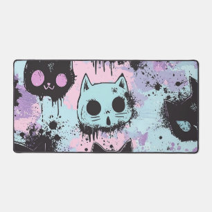 Niedlich Kawaii Pastel Goth Patchwork Creepy Cat Schreibtischunterlage