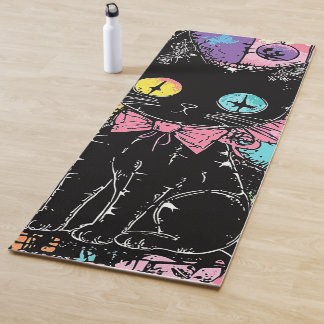 Niedlich Kawaii Pastel Goth Patchwork Creepy Cat Yogamatte