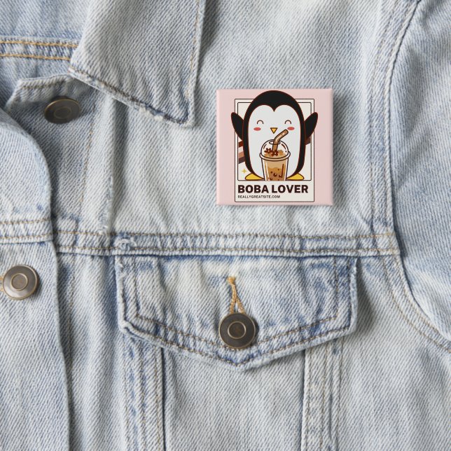 Niedlich Kawaii Penguin Boba Lover Button (Beispiel)