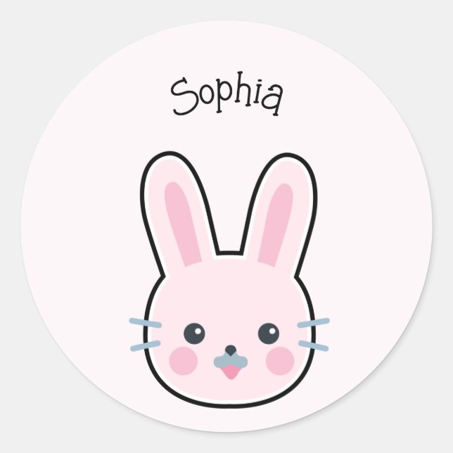Niedlich Kawaii Pink Bunny Runder Aufkleber (Vorderseite)