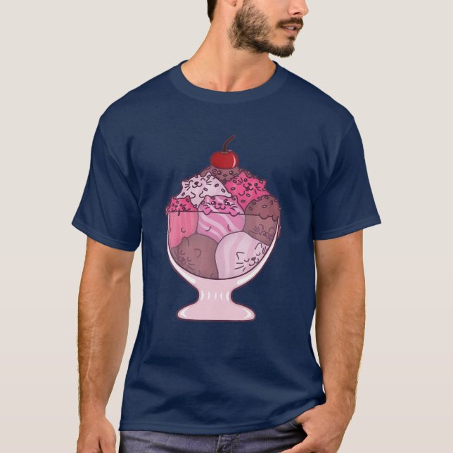 Niedlich Kawaii Pink Icecream Sundae Kitten Scoops T-Shirt (Vorderseite)