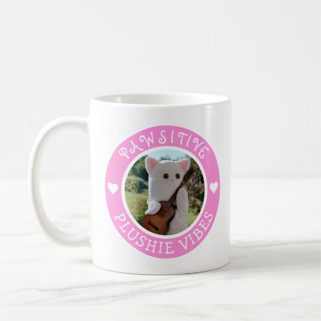Niedlich Kawaii Pink Pawsitive Plushie Vibes Foto Kaffeetasse (Links)