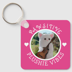 Niedlich Kawaii Pink Pawsitive Plushie Vibes Foto Schlüsselanhänger