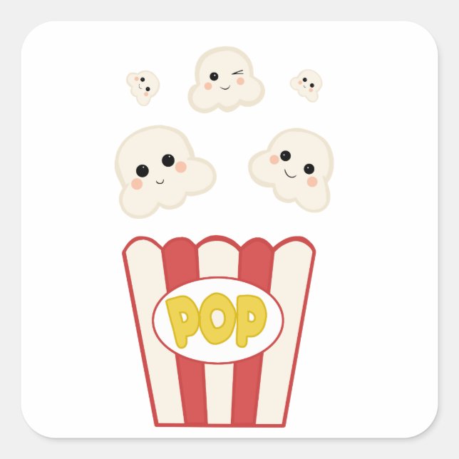 Niedlich Kawaii Popcorn Quadratischer Aufkleber (Vorderseite)