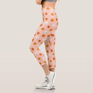 Niedlich Kawaii Pumpkin Faces Pattern Capri Leggings
