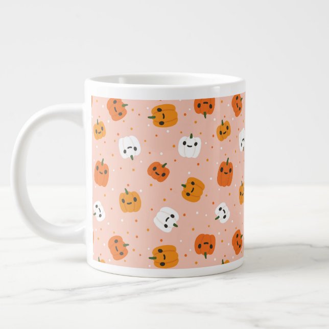Niedlich Kawaii Pumpkin Faces Pattern Jumbo-Tasse (Links)