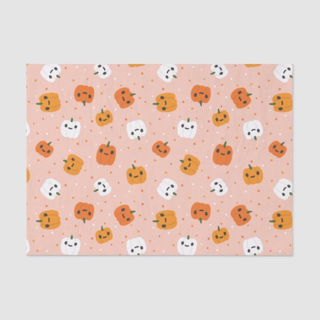 Niedlich Kawaii Pumpkin Faces Pattern Seidenpapier (Vorderseite)