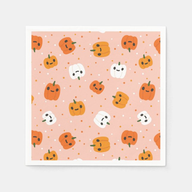 Niedlich Kawaii Pumpkin Faces Pattern Serviette (Vorderseite)