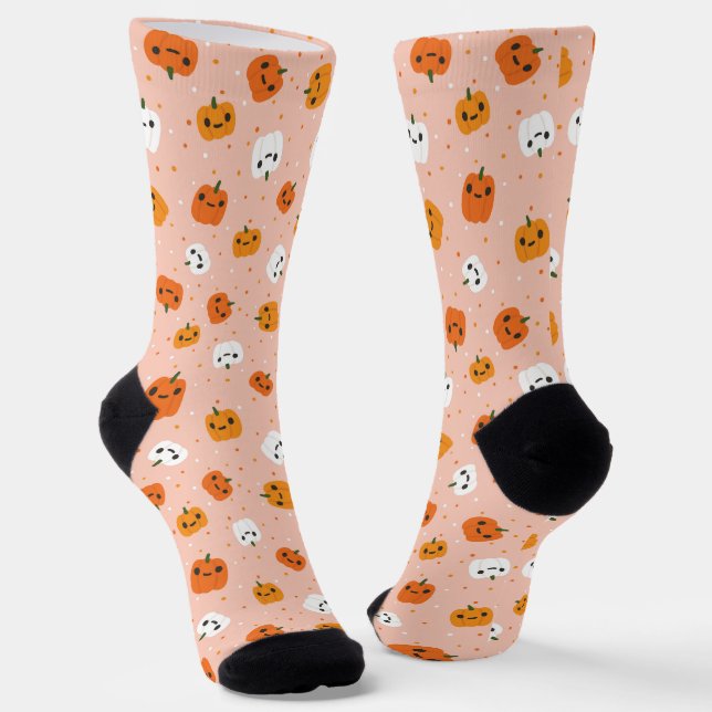 Niedlich Kawaii Pumpkin Faces Pattern Socken (Gewinkelt)