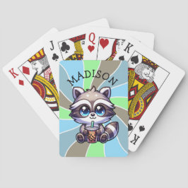 Niedlich Kawaii Raccoon mit Bubble Tee Personalisi Spielkarten