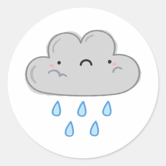 Niedlich Kawaii Rain Cloud Runder Aufkleber (Vorderseite)