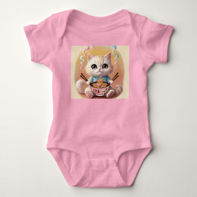 Niedlich Kawaii Ramen Cat Baby Bodysuit - Adorable Baby Strampler (Vorderseite)