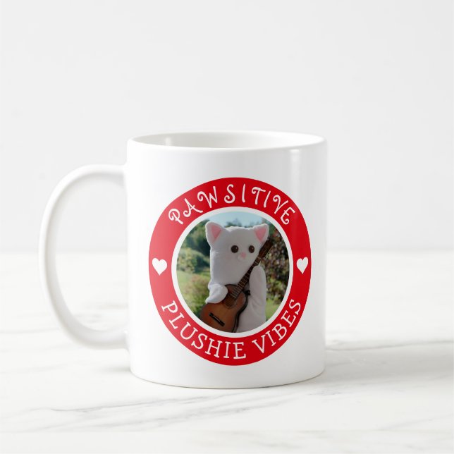 Niedlich Kawaii Red Pawsitive Plushie Vibes Foto Kaffeetasse (Links)