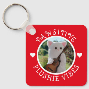 Niedlich Kawaii Red Pawsitive Plushie Vibes Foto Schlüsselanhänger