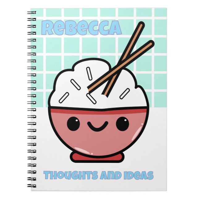 Niedlich Kawaii Rice Bowl - Personalisiert Notizblock (Vorderseite)