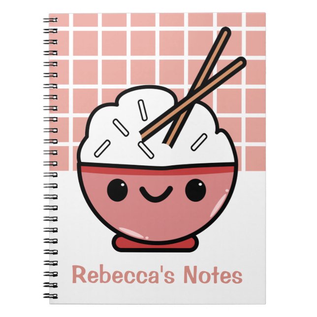 Niedlich Kawaii Rice Bowl - Personalisiert Notizblock (Vorderseite)