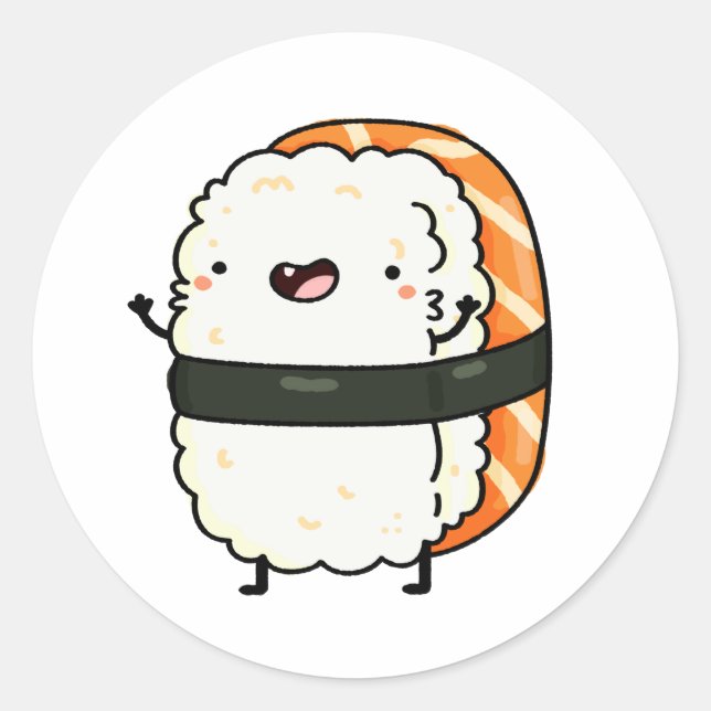Niedlich Kawaii Salmon Sushi Runder Aufkleber (Vorderseite)