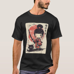 Niedlich Kawaii Samurai Girl mit Katana Cat Japani T-Shirt