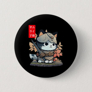 Niedlich Kawaii Samurai Warrior Kawaii Cat Japanis Button