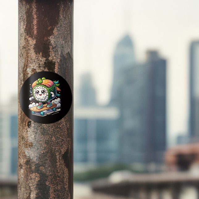 Niedlich Kawaii Skateboarding Sushi Runder Aufkleber (Von Creator hochgeladen)