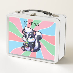 Niedlich Kawaii Skunk mit Bubble Tee Personalisier Metall Brotdose