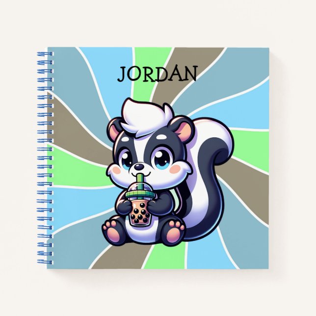 Niedlich Kawaii Skunk mit Bubble Tee Personalisier Notizbuch (Vorderseite)