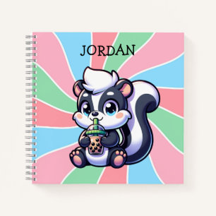 Niedlich Kawaii Skunk mit Bubble Tee Personalisier Notizbuch