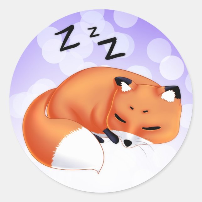 Niedlich Kawaii Sleeping Cartoon Fux Runder Aufkleber (Vorderseite)
