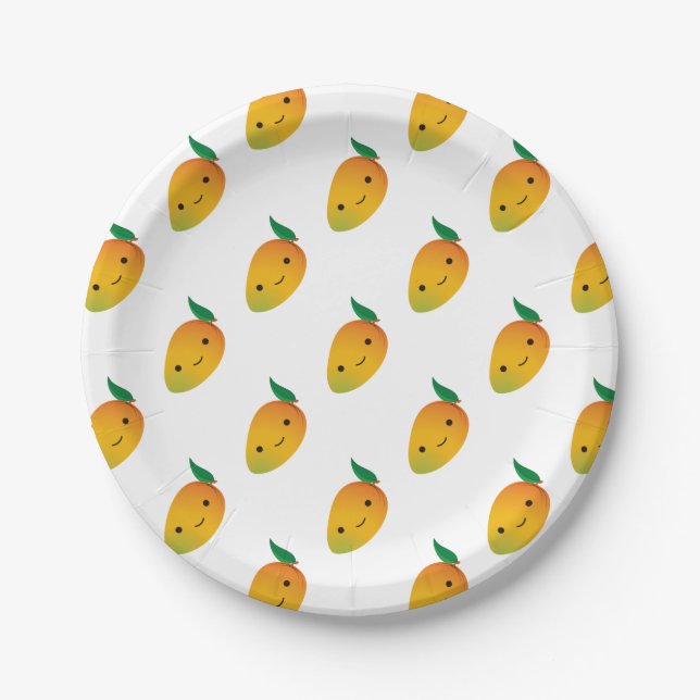 Niedlich Kawaii Smiling Mango Pappteller (Vorderseite)