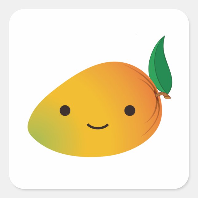 Niedlich Kawaii Smiling Mango Quadratischer Aufkleber (Vorderseite)
