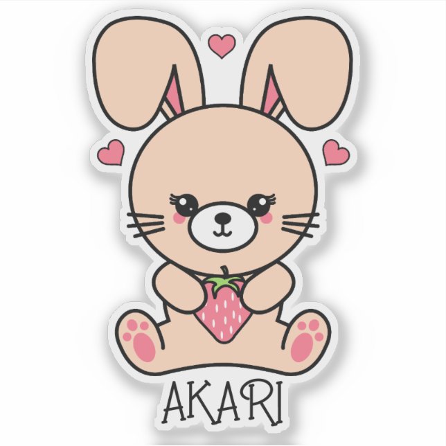 Niedlich Kawaii Strawberry Bunny Rabbit Aufkleber (Vorderseite)
