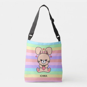Niedlich Kawaii Strawberry Bunny Rabbit Strichen Tragetaschen Mit Langen Trägern