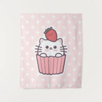 Niedlich Kawaii Strawberry Cat Cupcake Cartoon