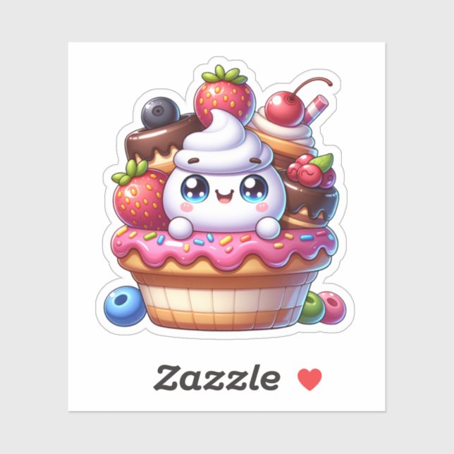 Niedlich Kawaii Strawberry Cupcake Aufkleber (Blatt)
