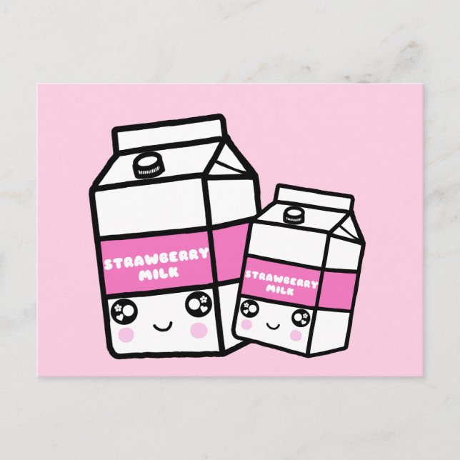 Niedlich Kawaii Strawberry Milk Sweet Dairy Feinsc Postkarte (Vorderseite)