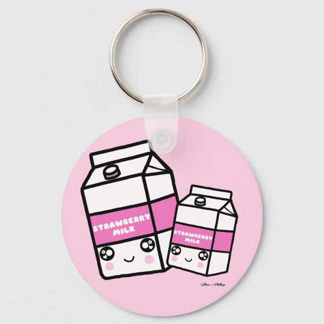 Niedlich Kawaii Strawberry Milk Sweet Dairy Feinsc Schlüsselanhänger (Vorderseite)