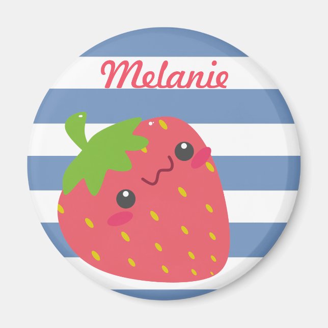 Niedlich Kawaii Strawberry Streifen Personalisiert Magnet (Vorne)