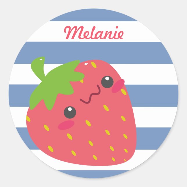 Niedlich Kawaii Strawberry Streifen Personalisiert Runder Aufkleber (Vorderseite)