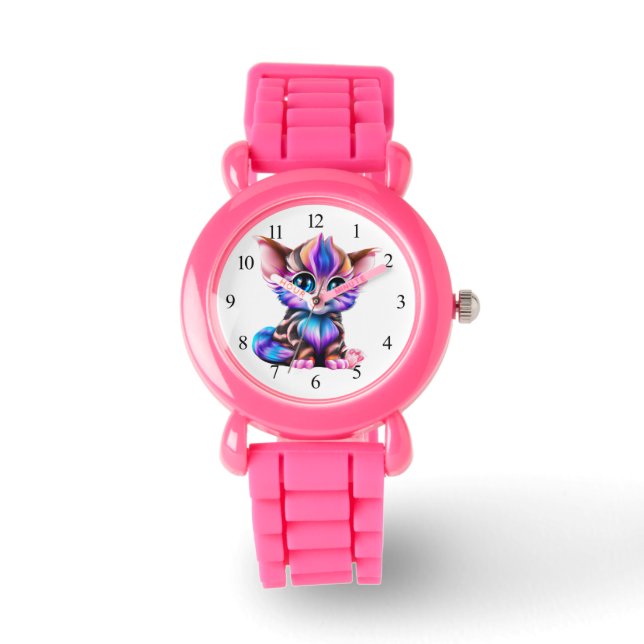 Niedlich Kawaii Striped Baby Kitten Armbanduhr (Vorderseite)